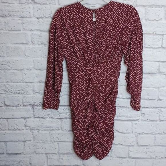 Zara Round Neck Long Sleeve Mini Dress Ruched Drape Burgundy Size Small - Picture 6 of 7